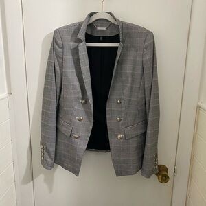 Elegant Gray Plaid Women's Blazer